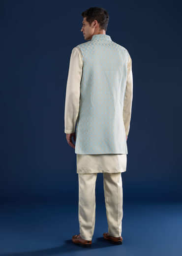 Blue Silk Cutwork Jacket Kurta Set