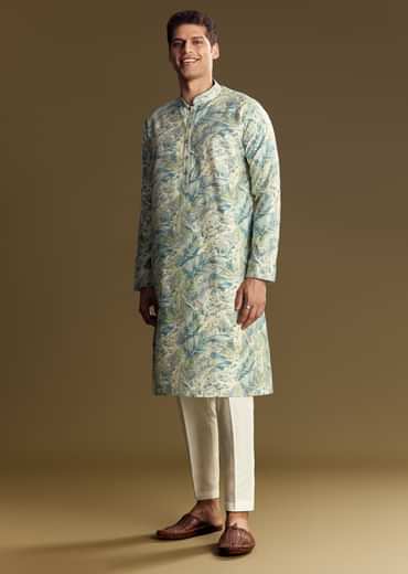 Blue Silk Kurta Set With Floral And Foil Print