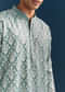 Teal Blue Silk Kurta Set For Men With Thread Work