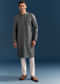 Blue Silk Textured Kurta Set For Men With Embroidery