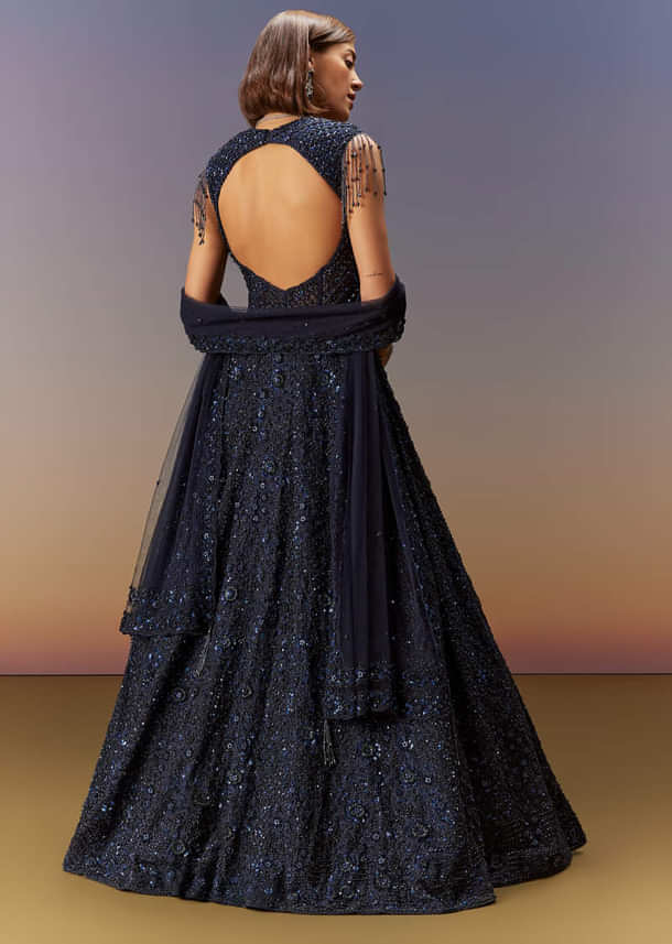 Blue Sleeveless Gown With Dupatta