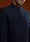 Blue Suiting Indo Jacket Set With Shimmering Embellishments