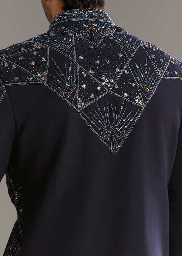 Blue Suiting Indo Western Set With Beaded Work