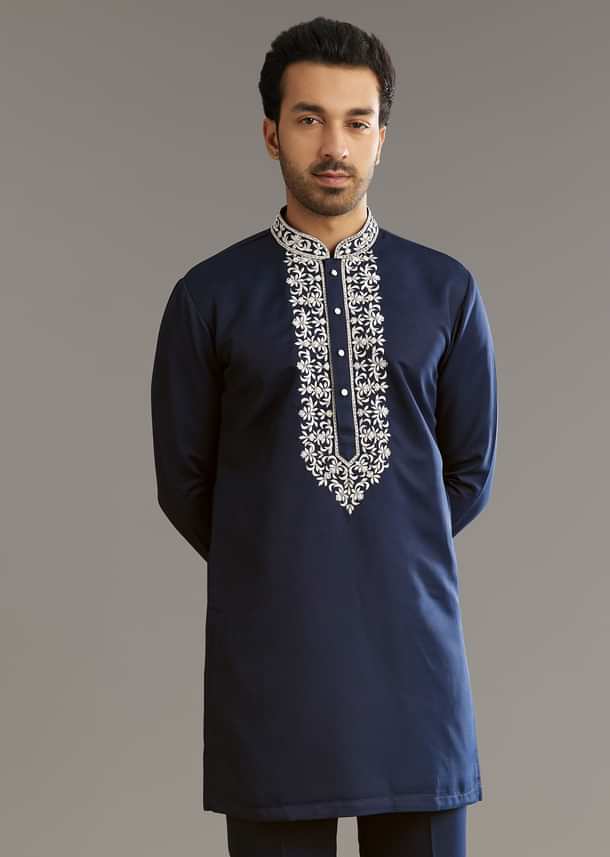 Blue Suiting Indo Western Set With Floral Embroidery Blue Suiting Indo Western Set With Floral Embroidery