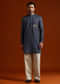 Blue Textured Kurta Set For Men With Resham Embroidery
