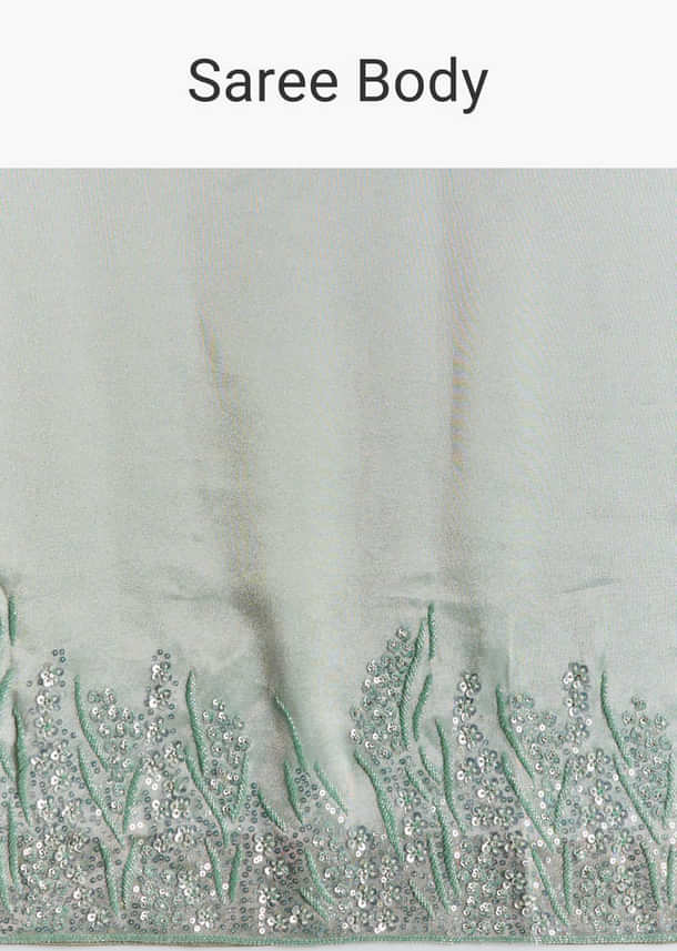 Blue Tissue Saree With Cutdana Sequins And Beads Embroidered Border