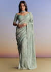 Blue Tissue Saree With Cutdana Sequins And Beads Hand Embroidery