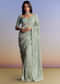 Blue Tissue Saree With Cutdana Sequins And Beads Hand Embroidery