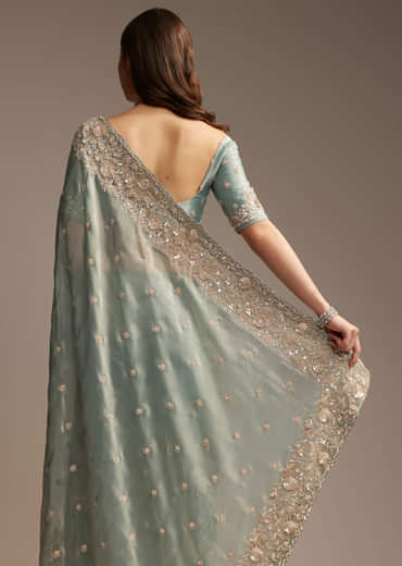 Blue Tissue Saree with Cutwork and Heavy Embroidery