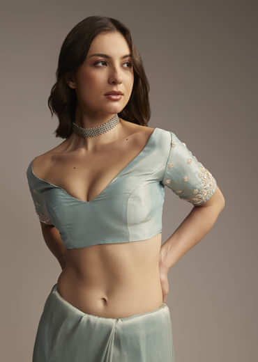 Blue Tissue Saree with Cutwork and Heavy Embroidery