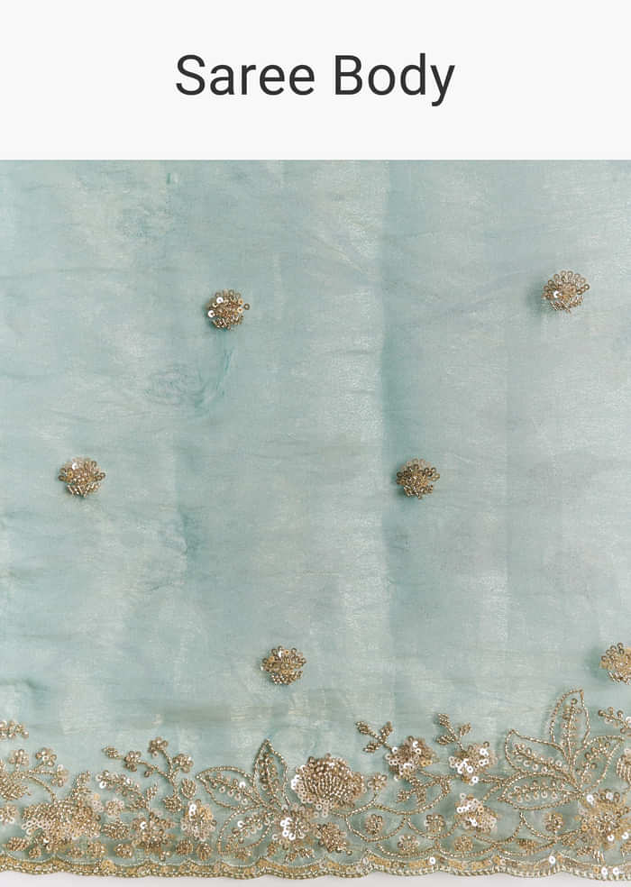 Blue Tissue Saree With Floral Embroidery And Sequins Blouse