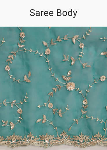 Blue Tissue Saree with Heavy Floral Jaal Embroidery