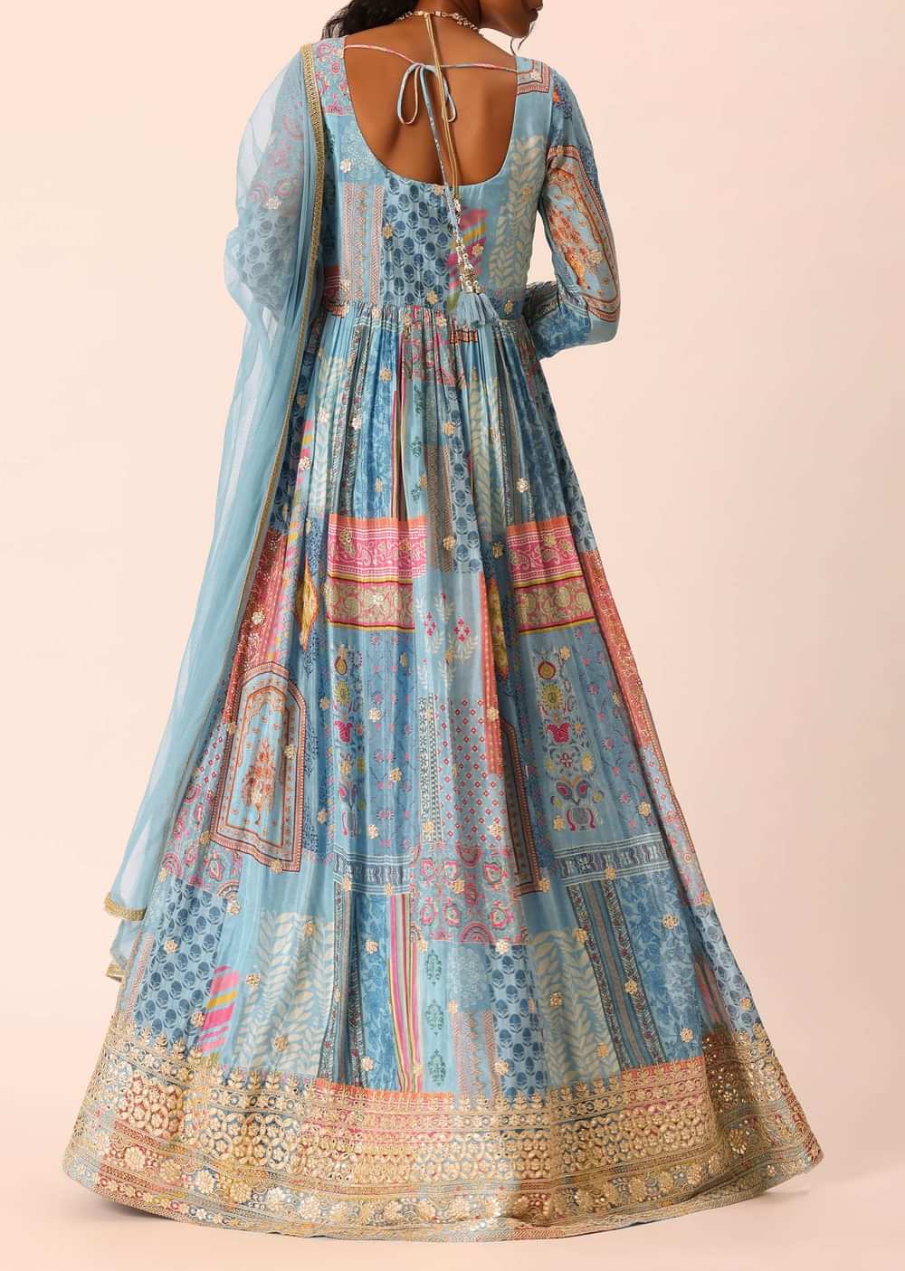 Blue Anarkali Set With Foil And Mirror Work