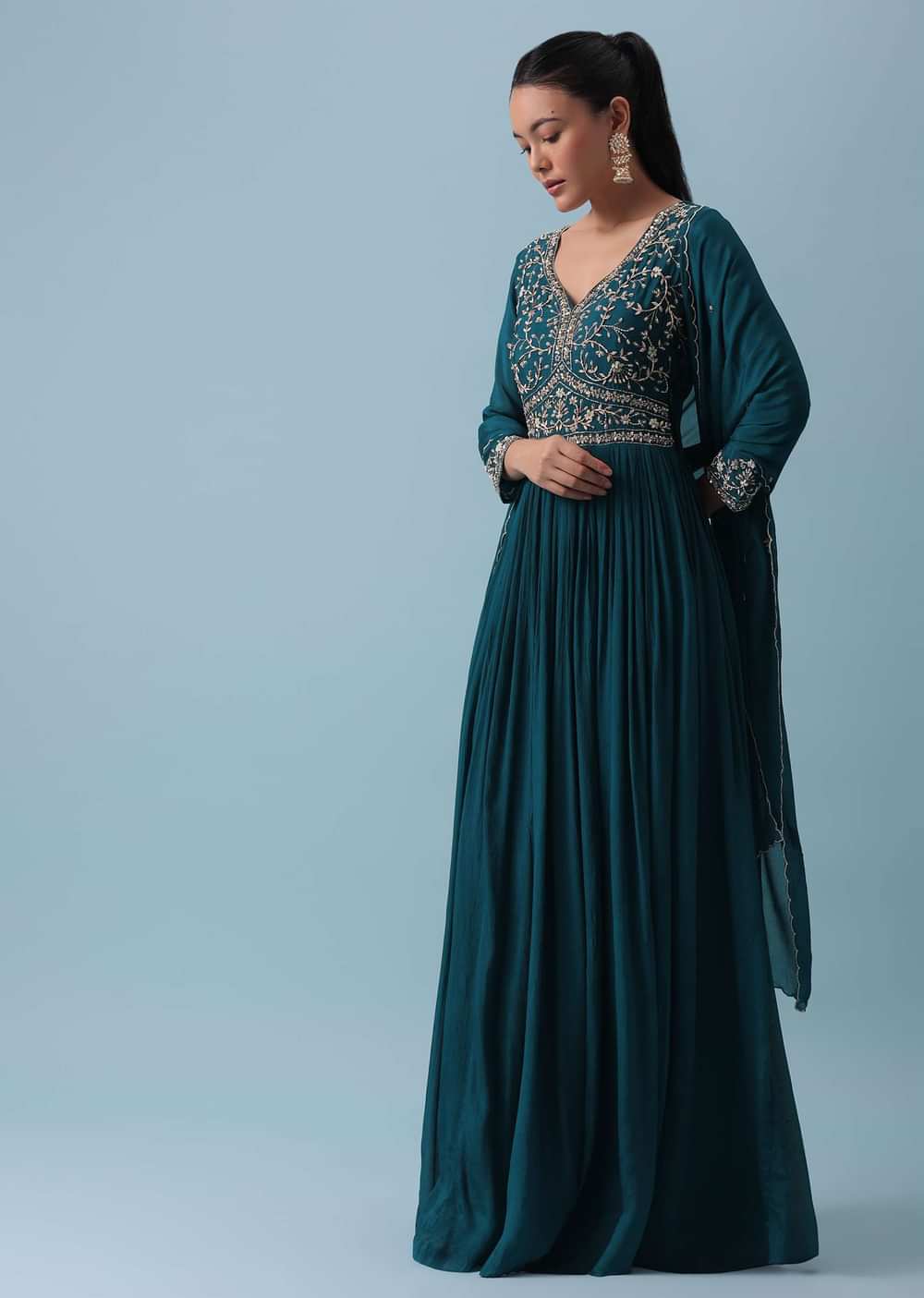 Blue Anarkali Set With Zardozi Work