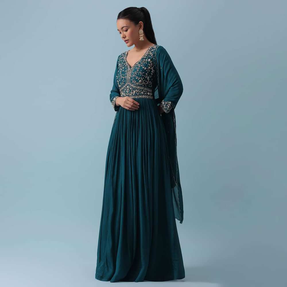 Blue Anarkali Set With Zardozi Work