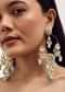 Blue And Gold Danglers With Kundan Work In Mix Metal