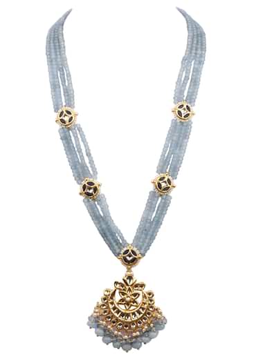 Blue And Gold Kundan Long Necklace Set With Stones