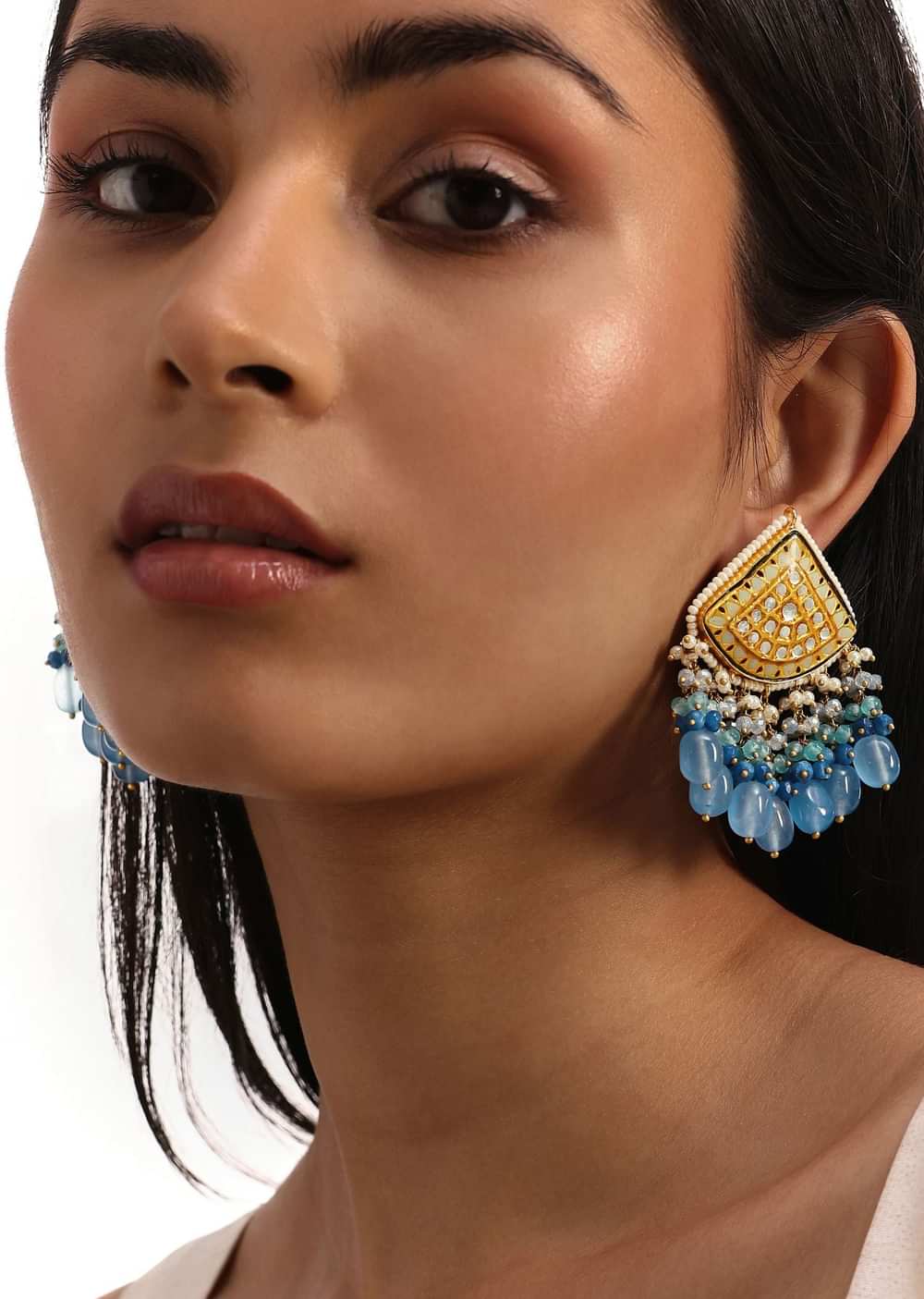 Blue And Gold Kundan Necklace Set With Maangtikka