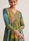 Blue And Green Silk Kurti With Indie Print