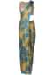 Blue and mustard saree in georgette with floral and paisley  print only on Kalki