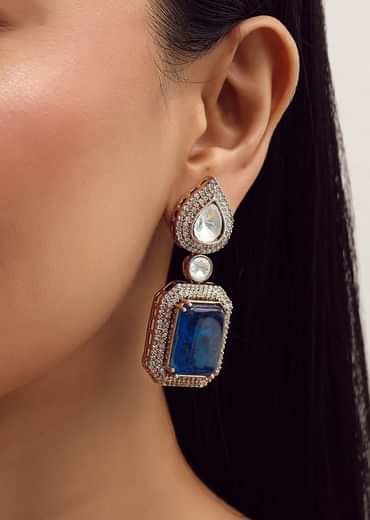 Blue And Pink Necklace Set With Polki Stones In Mix Metal