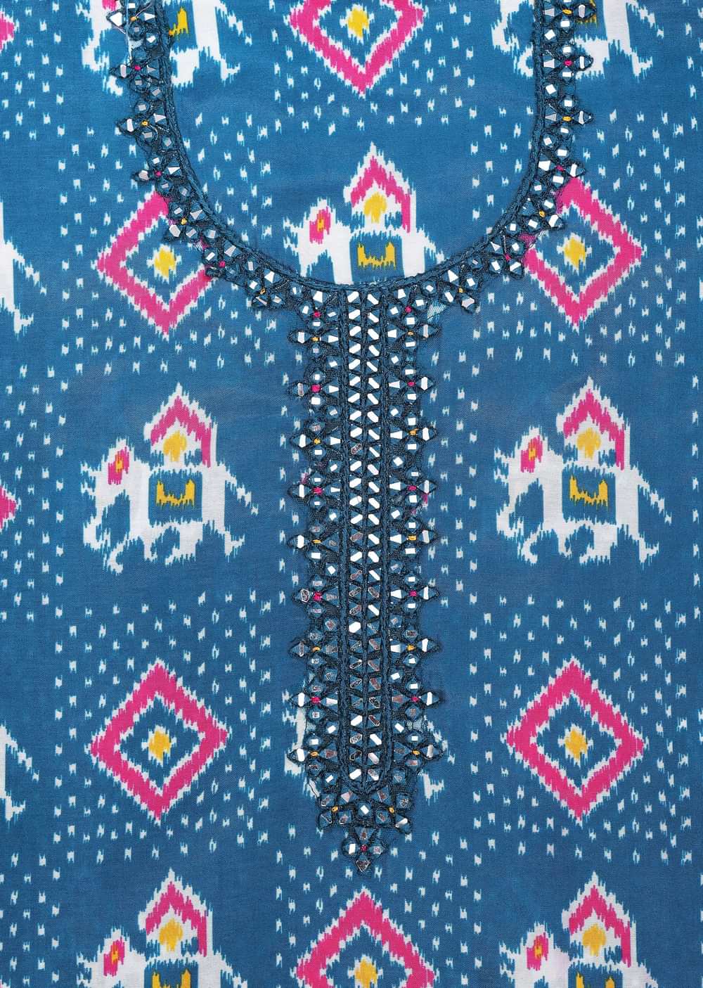 Blue And Pink Patola Printed Tussar Dress Material