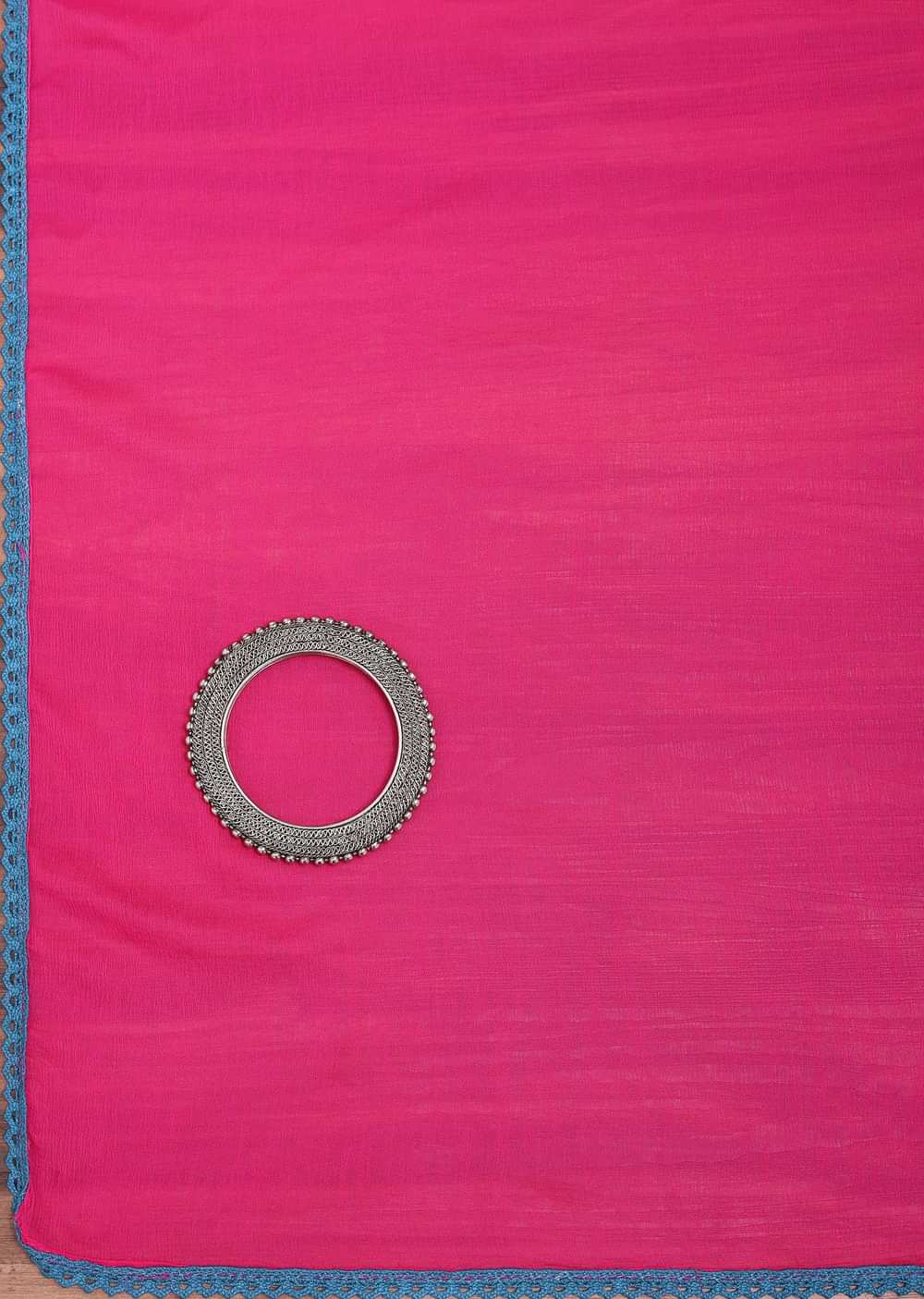 Blue And Pink Patola Printed Tussar Dress Material
