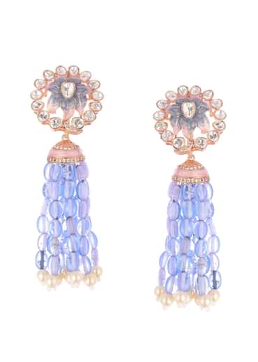 Blue And Rose Gold Finish Necklace Set With Enamel Work