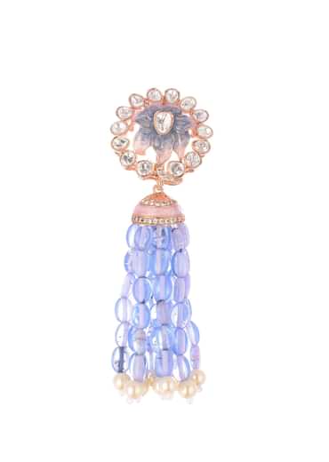 Blue And Rose Gold Finish Necklace Set With Enamel Work