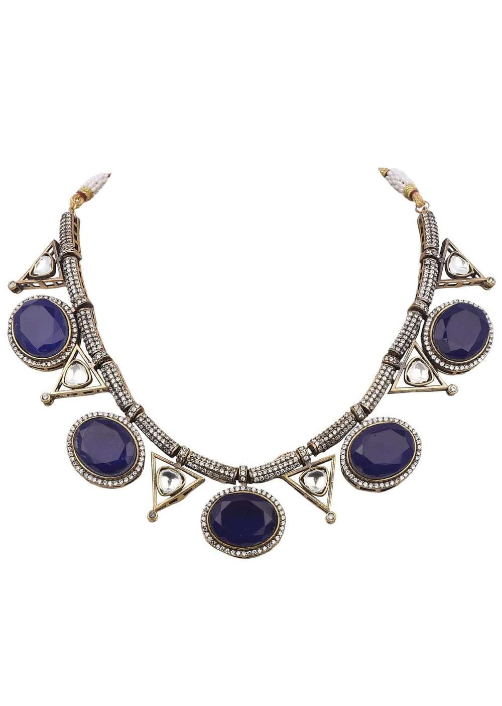 Blue And Silver Kundan Mix Metal Necklace Set