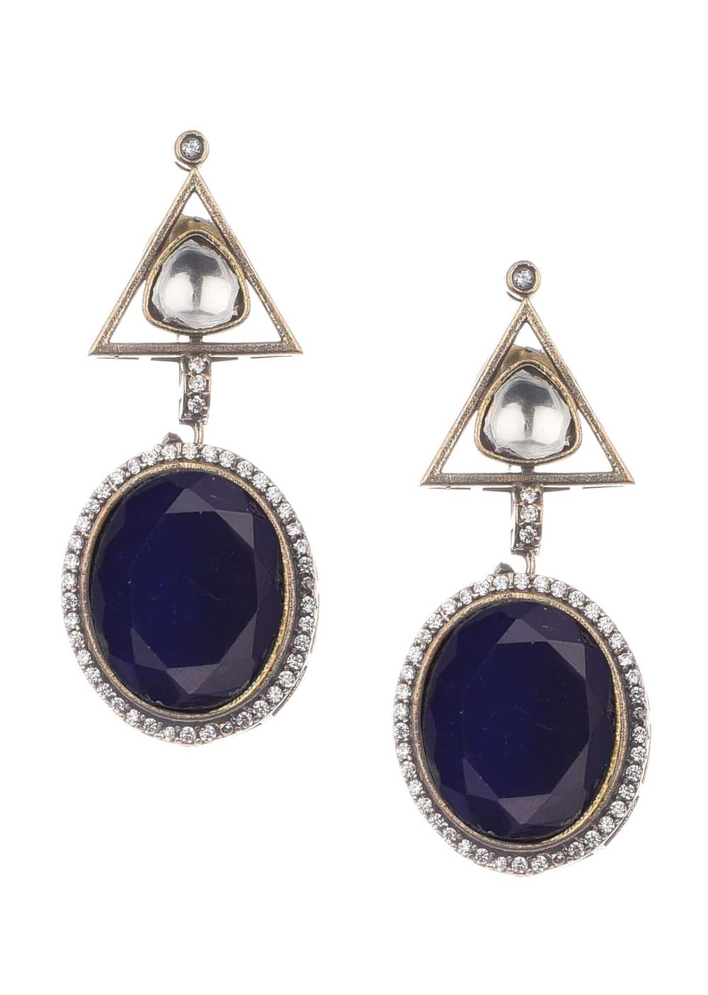 Blue And Silver Kundan Mix Metal Necklace Set
