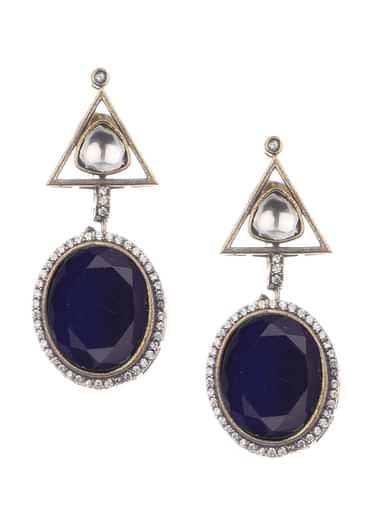 Blue And Silver Kundan Mix Metal Necklace Set