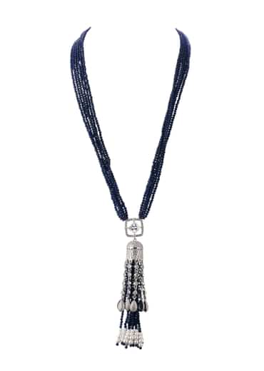 Blue And Silver Necklace With Pearl Tassel In Mix Metal