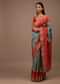 Blue And Yellow Two Toned Saree In Silk With Pure Patola Weave And Gotta Patti Embroidered Border