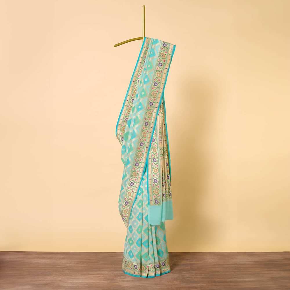 Blue Banarasi Saree With Rangkat Zari Elegance
