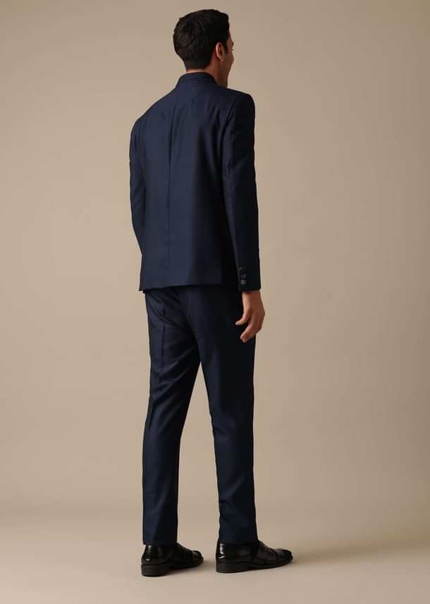 Blue Bandhgala Jodhpuri And Pant Set In Terry Rayon