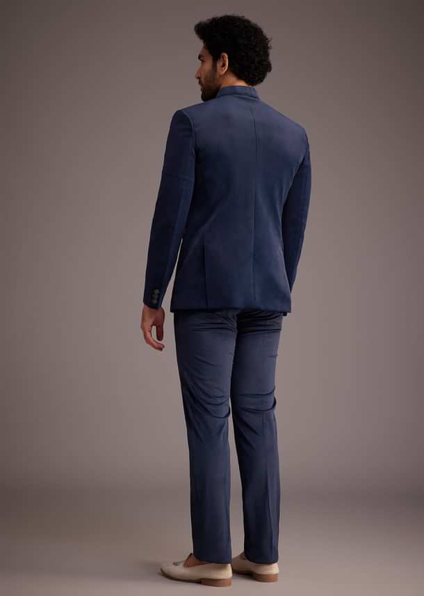 Blue Bandhgala With Embroidered Motif Blue Bandhgala With Embroidered Motif