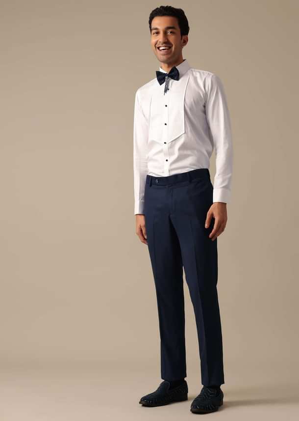 Blue Blazer And Pant Set In Terry Rayon With Cutwork Detail Tuxedo