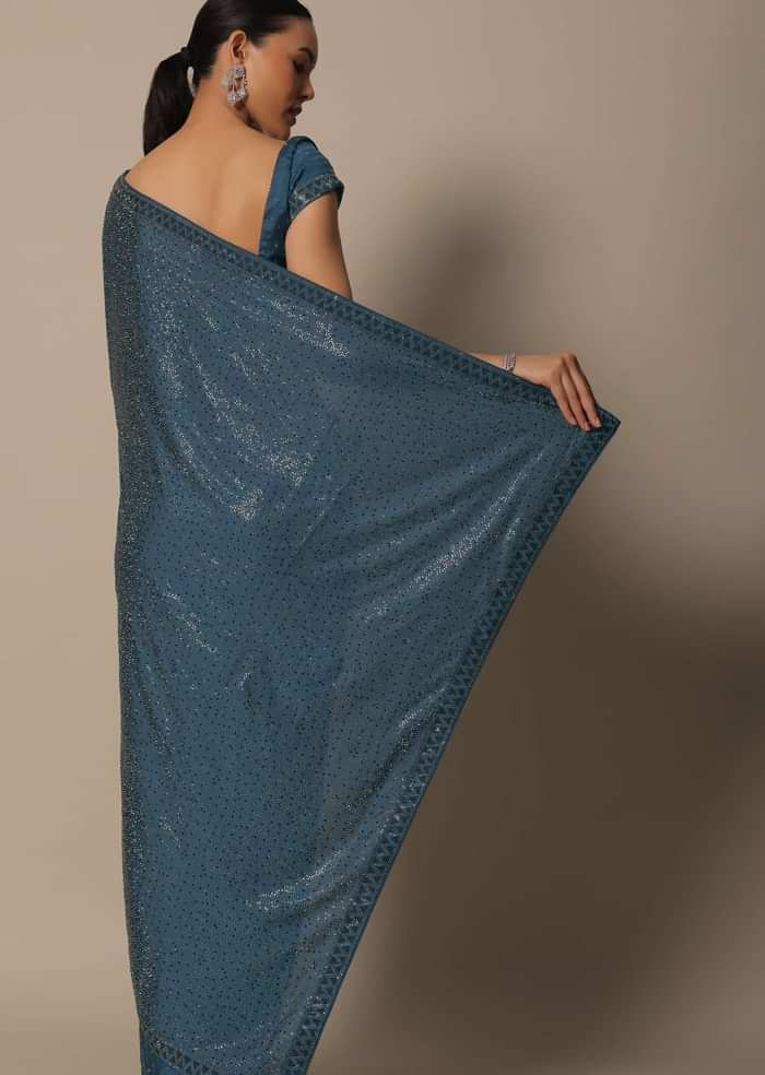 Blue Bliss Satin Saree With Unstitched Blouse