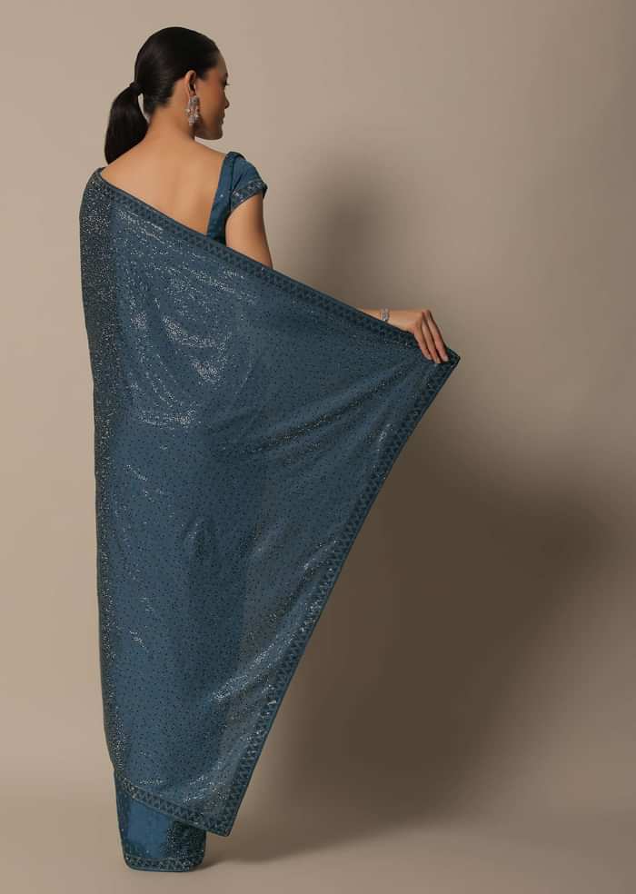 Blue Bliss Satin Saree With Unstitched Blouse