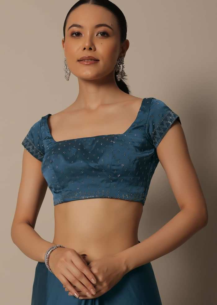 Blue Bliss Satin Saree With Unstitched Blouse