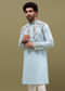 Blue Bud Embroidered Linen Kurta Set For Men
