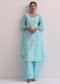 Blue Chanderi Patchwork Palazzo Set With Lace Trims