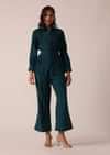 Blue Chanderi Pleated co ord set With Belt