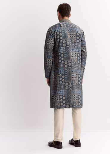 Blue Chanderi Printed Kurta Set With Stone Sequins And Cutdana