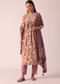 Pink Floral Print Chanderi Kurta Set With Mirror Work