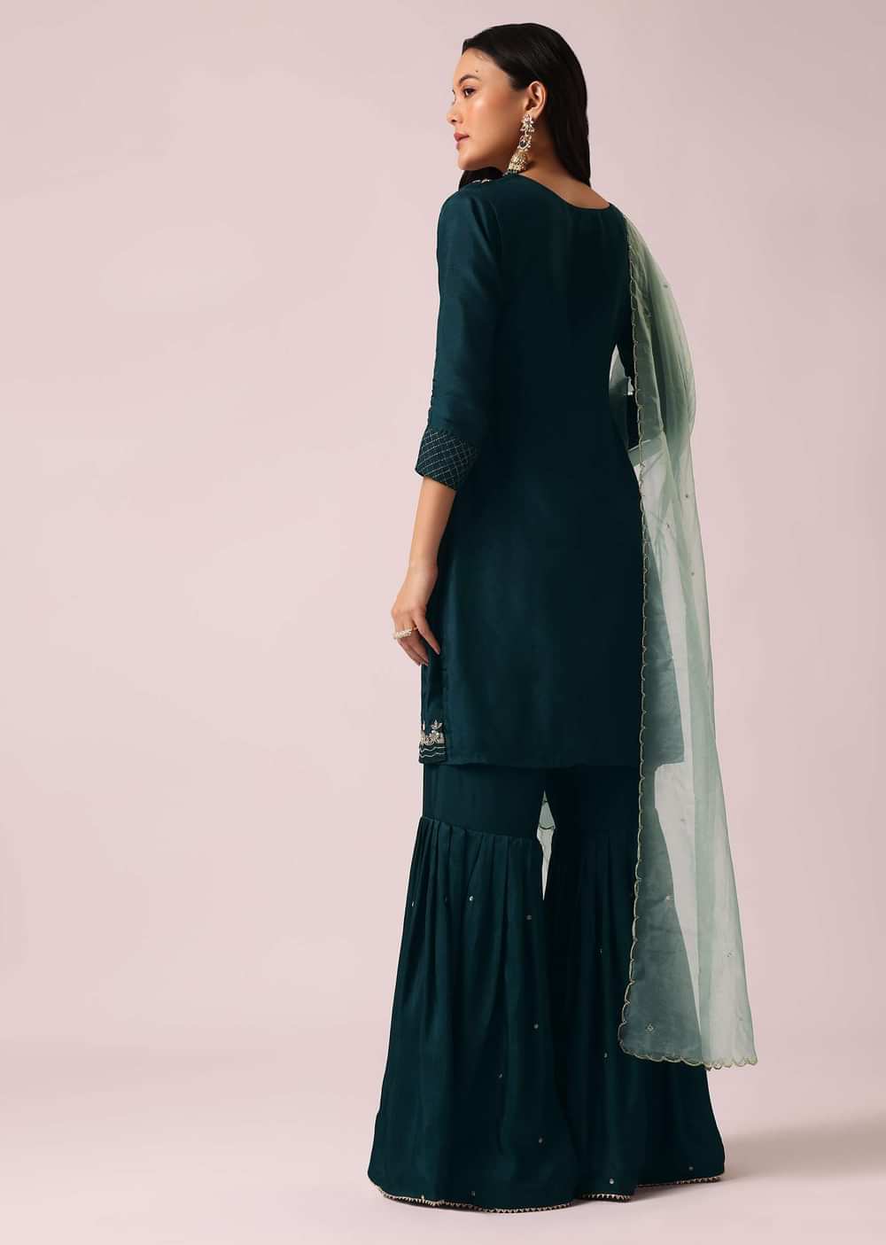 Blue Colorblock Chanderi Kurta And Sharara Set with Gota Work