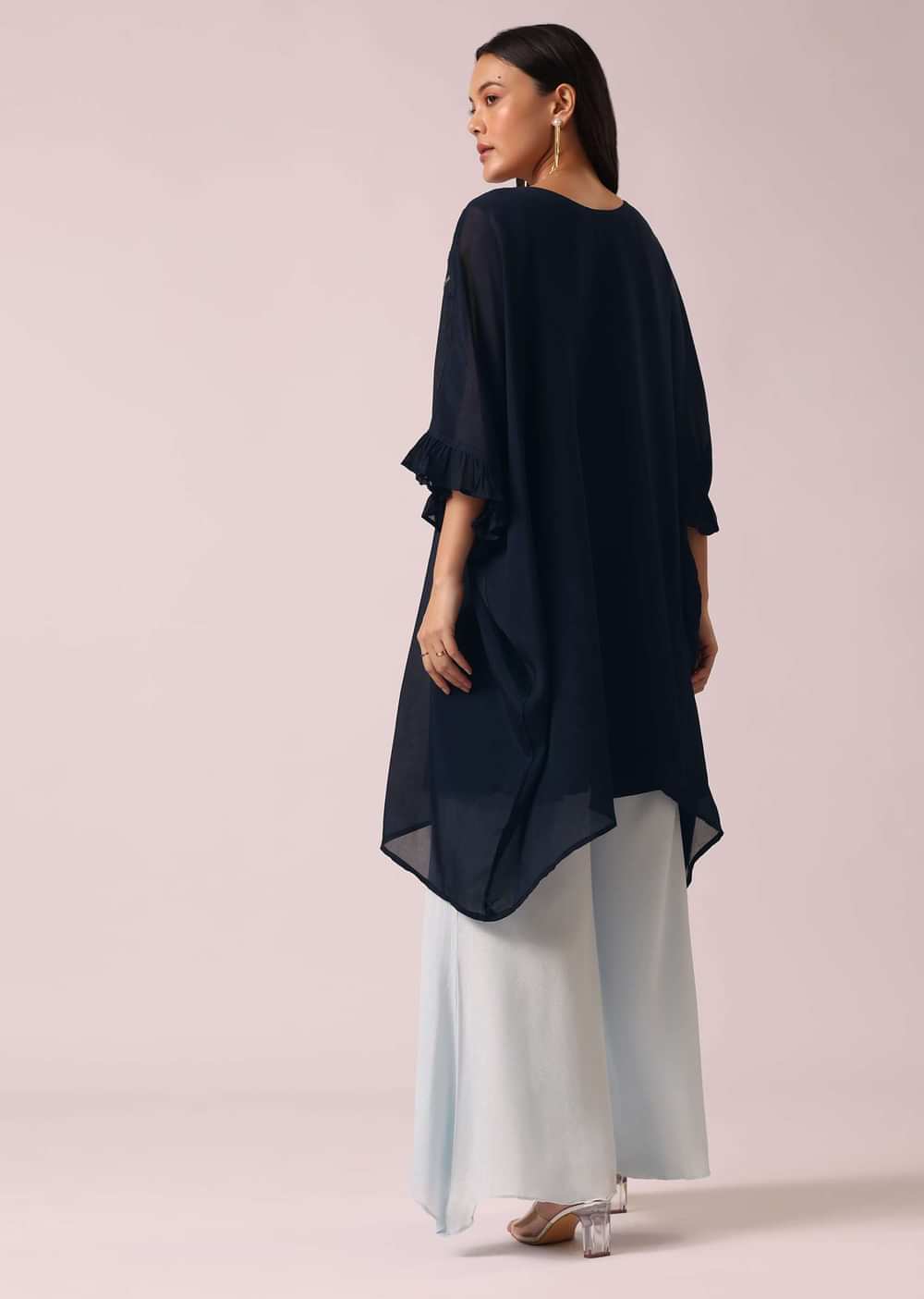 Blue Colorblock Kaftan And Palazzo Set