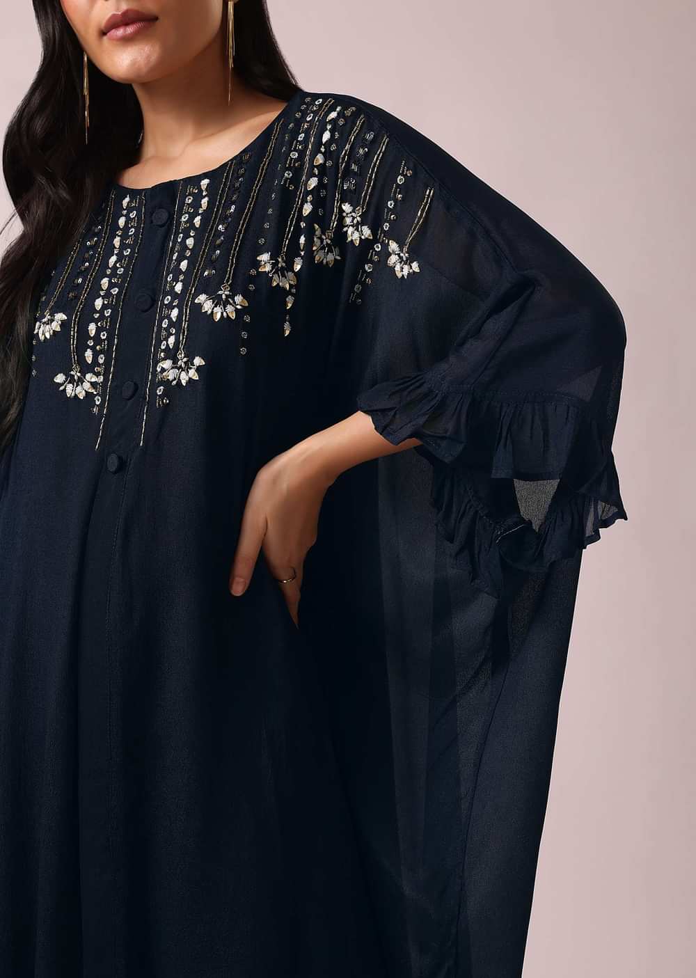 Blue Colorblock Kaftan And Palazzo Set