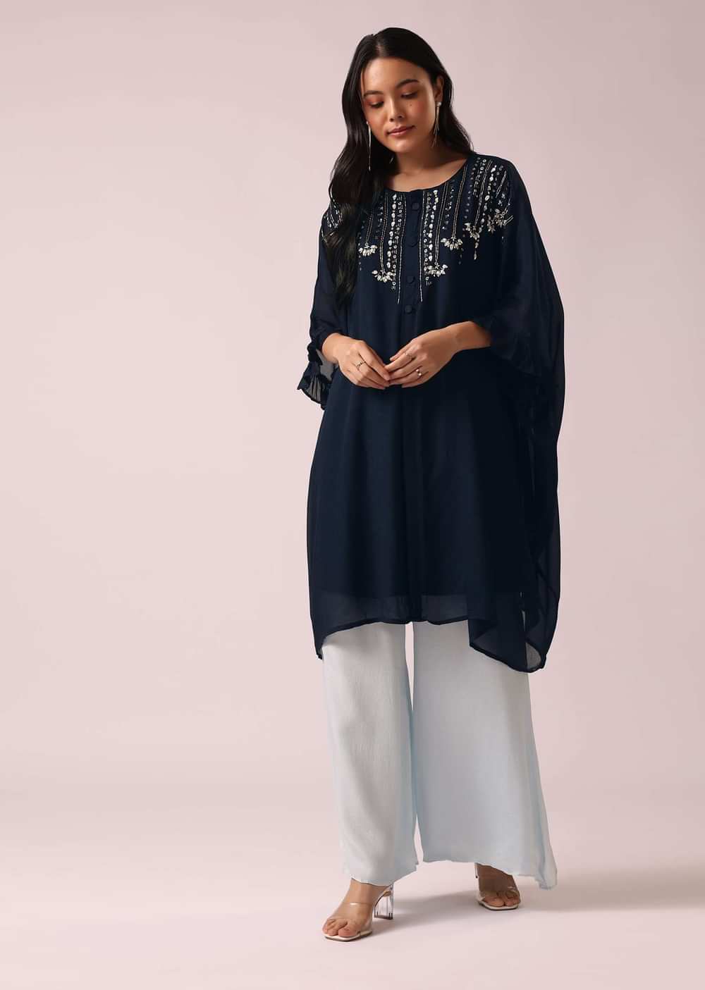 Blue Colorblock Kaftan And Palazzo Set